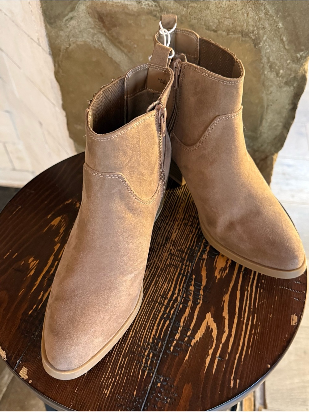 Old Navy Taupe Suede Ankle Booties with Side Zip